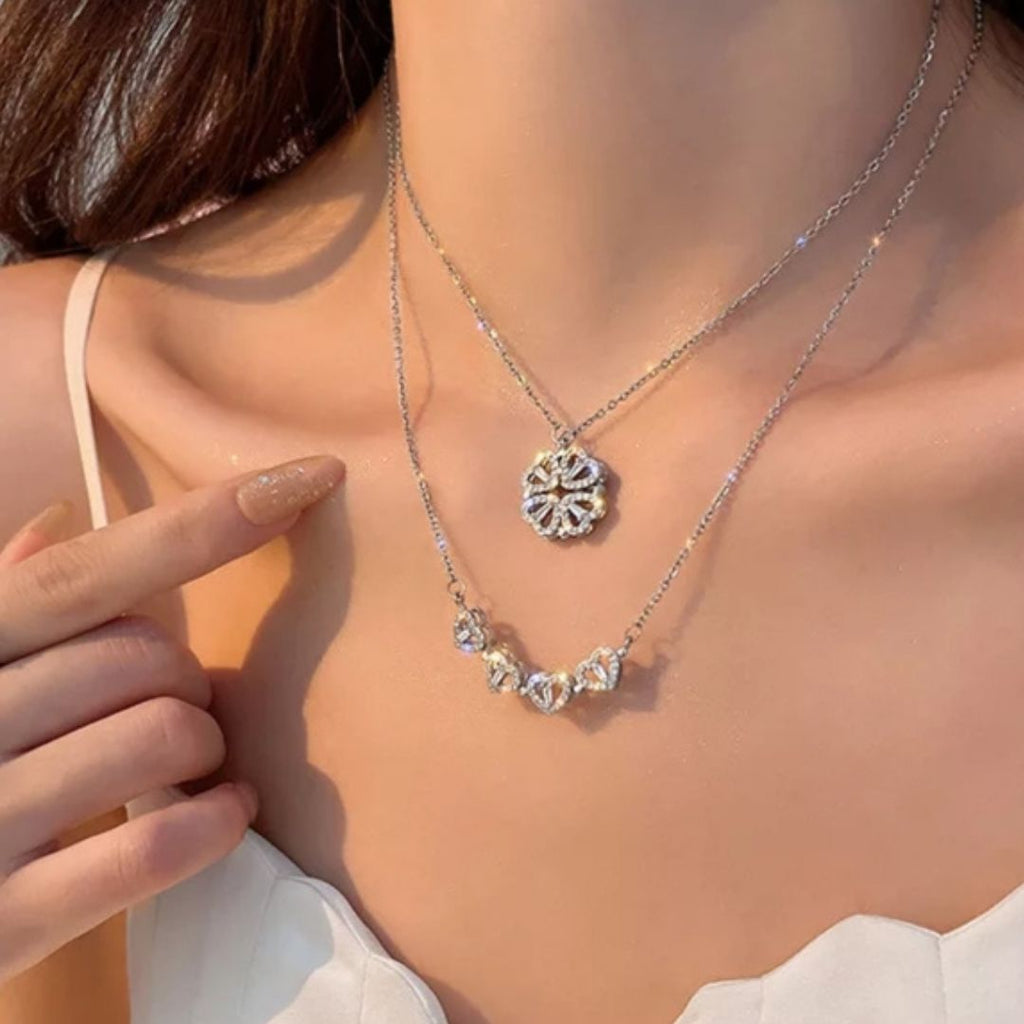 COLLAR BUENA SUERTE DE TRÉBOL CON CORAZONCITOS PARA ESPOSA NOVIA AMIGA MADRE HIJA